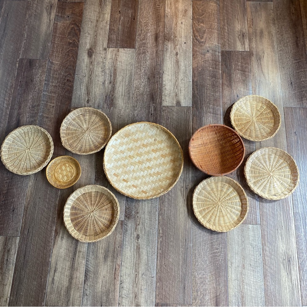 Boho Hippie wicker woven basket wall art set of 9